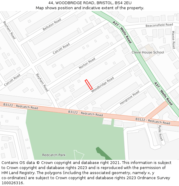 44, WOODBRIDGE ROAD, BRISTOL, BS4 2EU: Location map and indicative extent of plot