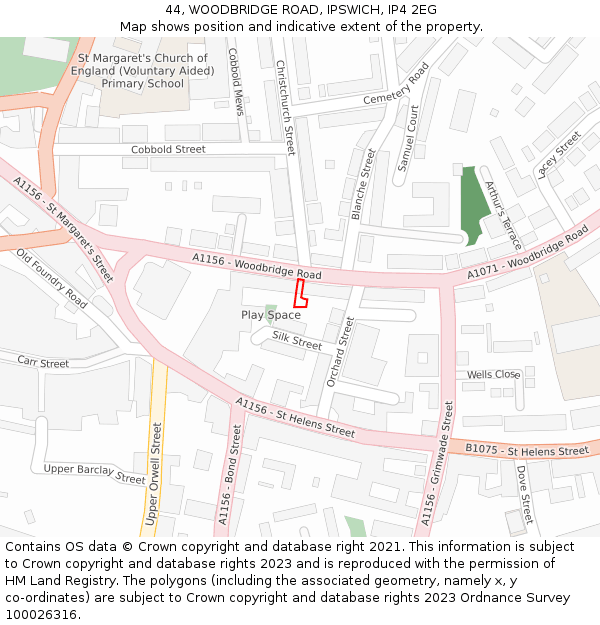 44, WOODBRIDGE ROAD, IPSWICH, IP4 2EG: Location map and indicative extent of plot