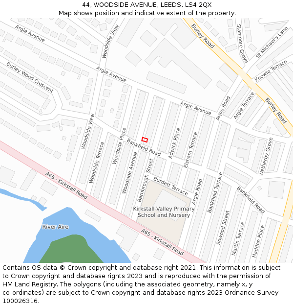 44, WOODSIDE AVENUE, LEEDS, LS4 2QX: Location map and indicative extent of plot
