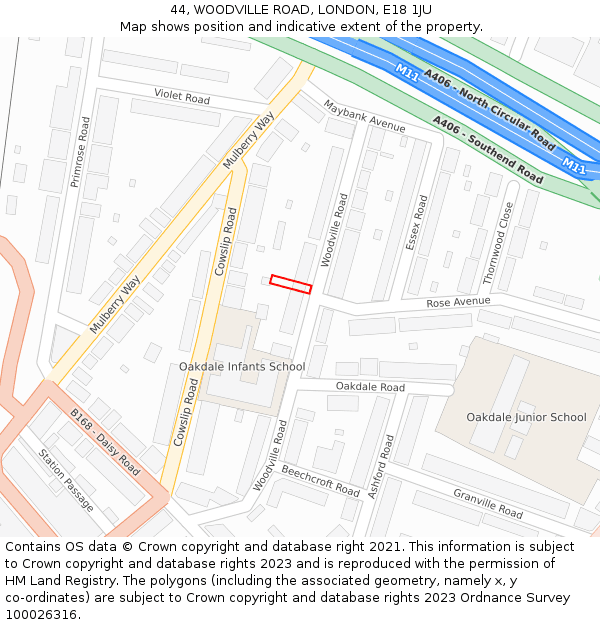 44, WOODVILLE ROAD, LONDON, E18 1JU: Location map and indicative extent of plot