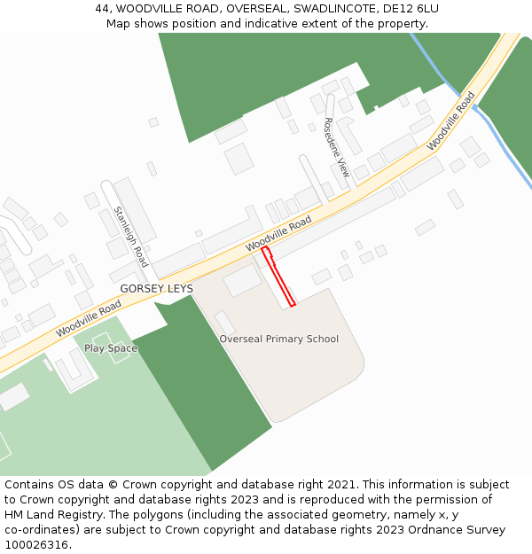 44, WOODVILLE ROAD, OVERSEAL, SWADLINCOTE, DE12 6LU: Location map and indicative extent of plot