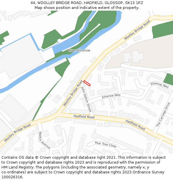 44, WOOLLEY BRIDGE ROAD, HADFIELD, GLOSSOP, SK13 1PZ: Location map and indicative extent of plot