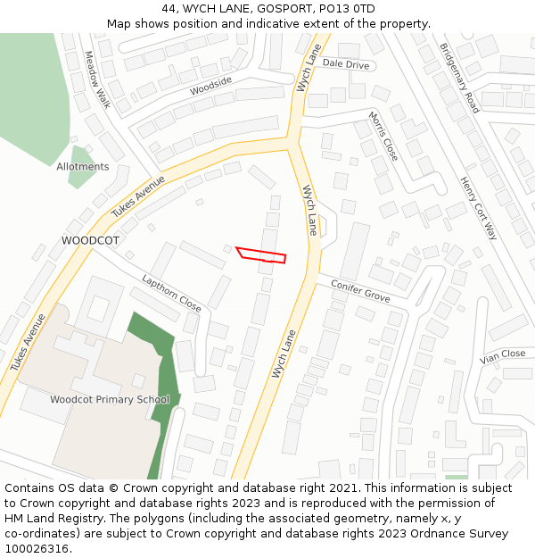44, WYCH LANE, GOSPORT, PO13 0TD: Location map and indicative extent of plot