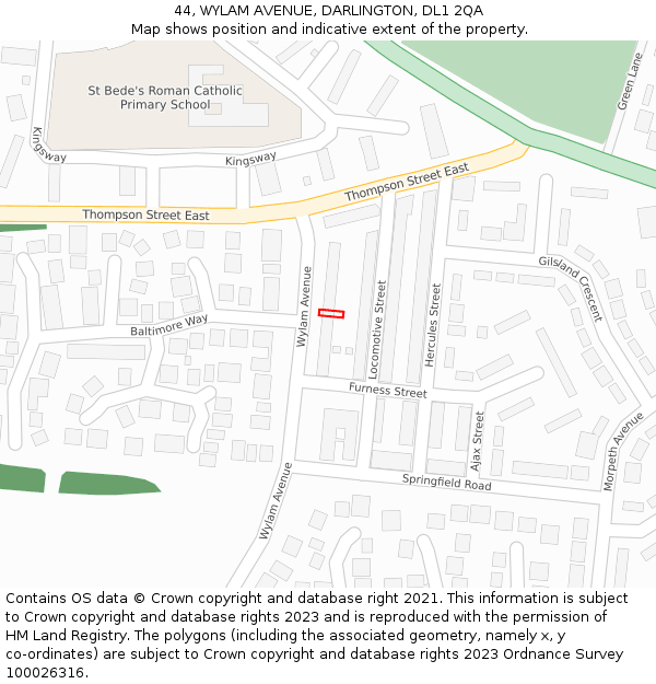 44, WYLAM AVENUE, DARLINGTON, DL1 2QA: Location map and indicative extent of plot
