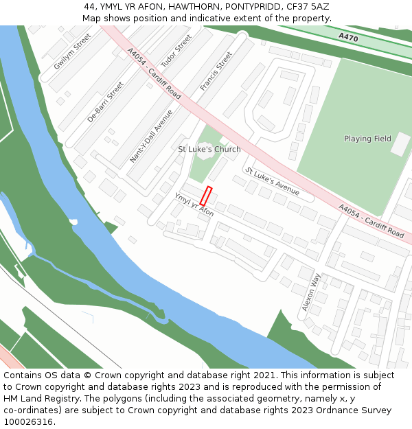 44, YMYL YR AFON, HAWTHORN, PONTYPRIDD, CF37 5AZ: Location map and indicative extent of plot