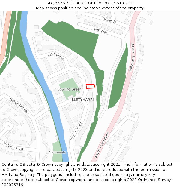 44, YNYS Y GORED, PORT TALBOT, SA13 2EB: Location map and indicative extent of plot