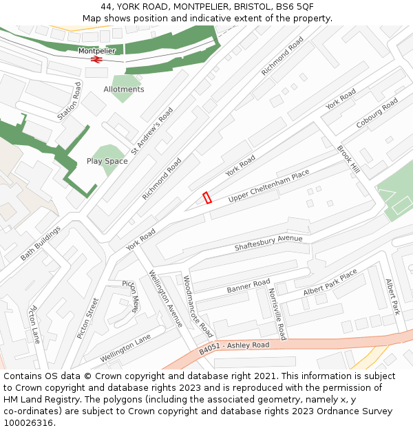 44, YORK ROAD, MONTPELIER, BRISTOL, BS6 5QF: Location map and indicative extent of plot