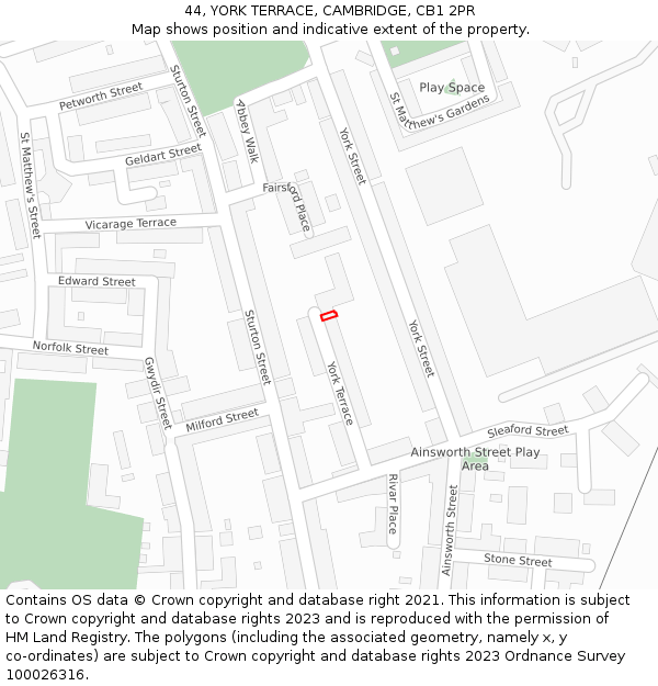 44, YORK TERRACE, CAMBRIDGE, CB1 2PR: Location map and indicative extent of plot