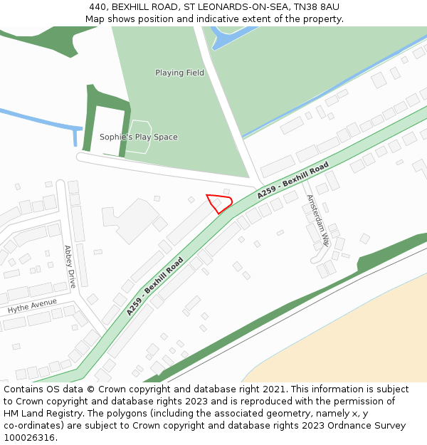 440, BEXHILL ROAD, ST LEONARDS-ON-SEA, TN38 8AU: Location map and indicative extent of plot