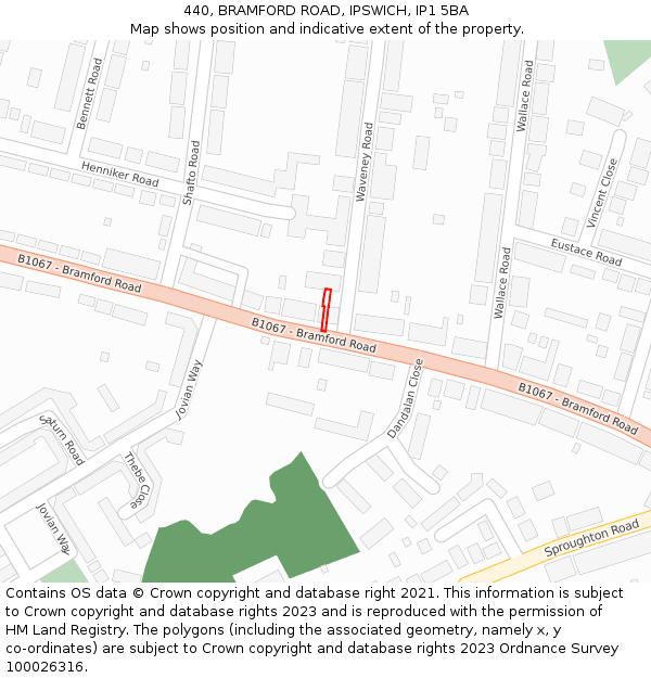 440, BRAMFORD ROAD, IPSWICH, IP1 5BA: Location map and indicative extent of plot
