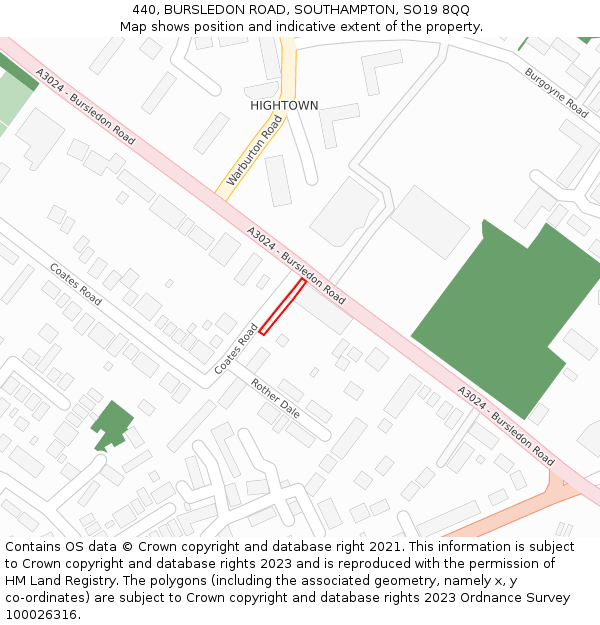 440, BURSLEDON ROAD, SOUTHAMPTON, SO19 8QQ: Location map and indicative extent of plot