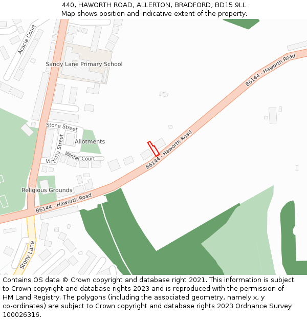 440, HAWORTH ROAD, ALLERTON, BRADFORD, BD15 9LL: Location map and indicative extent of plot