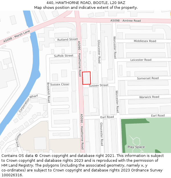440, HAWTHORNE ROAD, BOOTLE, L20 9AZ: Location map and indicative extent of plot
