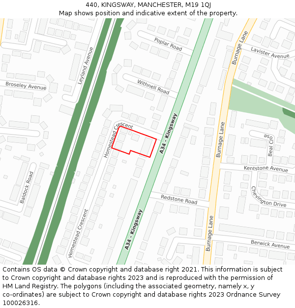440, KINGSWAY, MANCHESTER, M19 1QJ: Location map and indicative extent of plot