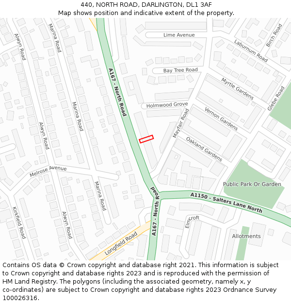 440, NORTH ROAD, DARLINGTON, DL1 3AF: Location map and indicative extent of plot