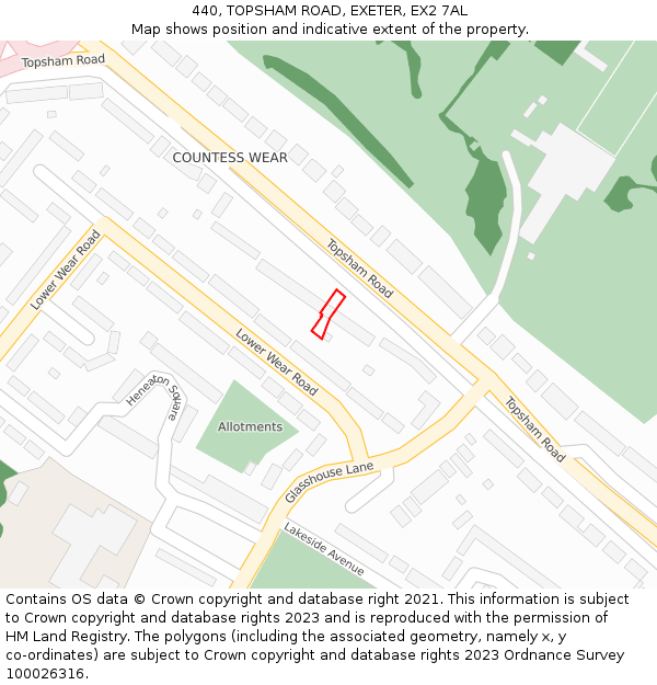 440, TOPSHAM ROAD, EXETER, EX2 7AL: Location map and indicative extent of plot
