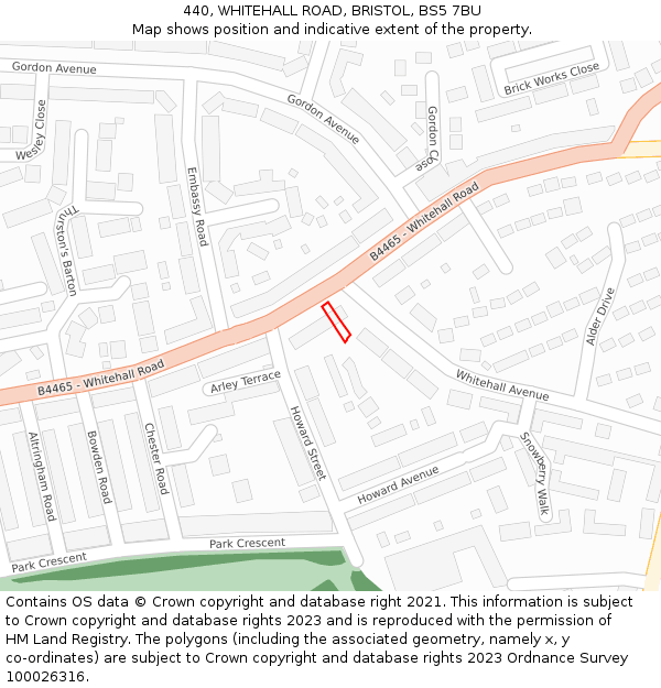 440, WHITEHALL ROAD, BRISTOL, BS5 7BU: Location map and indicative extent of plot