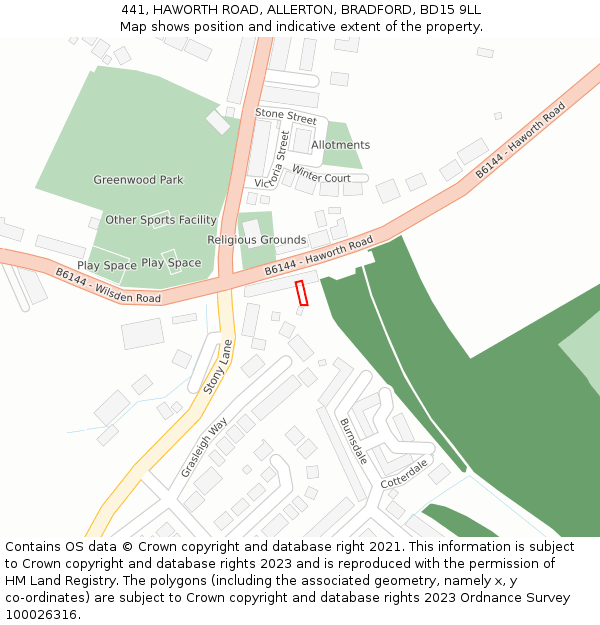 441, HAWORTH ROAD, ALLERTON, BRADFORD, BD15 9LL: Location map and indicative extent of plot