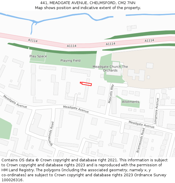 441, MEADGATE AVENUE, CHELMSFORD, CM2 7NN: Location map and indicative extent of plot