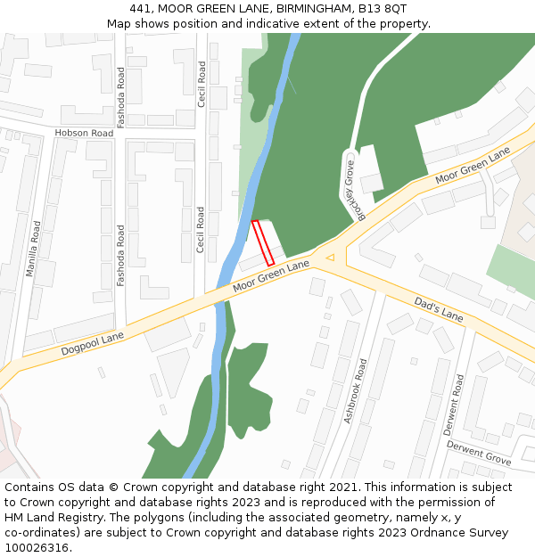 441, MOOR GREEN LANE, BIRMINGHAM, B13 8QT: Location map and indicative extent of plot