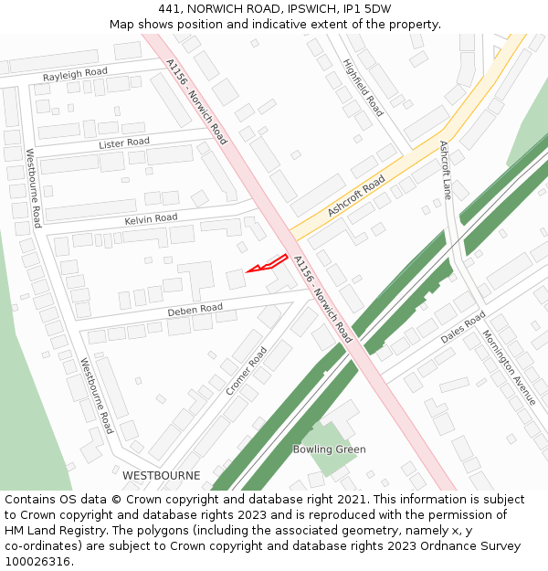 441, NORWICH ROAD, IPSWICH, IP1 5DW: Location map and indicative extent of plot