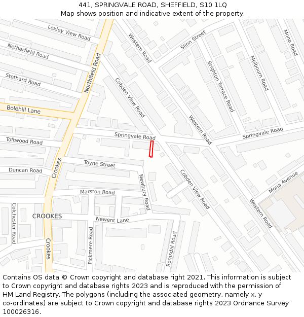 441, SPRINGVALE ROAD, SHEFFIELD, S10 1LQ: Location map and indicative extent of plot
