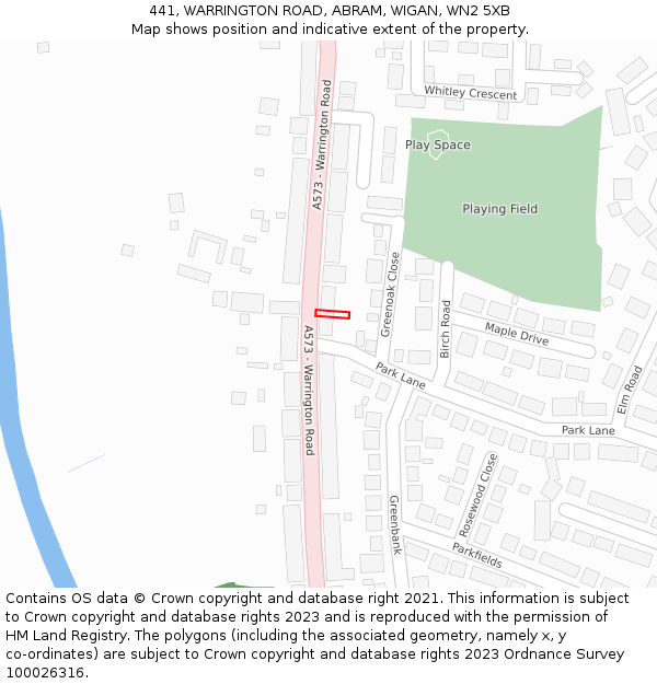 441, WARRINGTON ROAD, ABRAM, WIGAN, WN2 5XB: Location map and indicative extent of plot