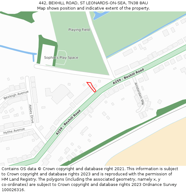 442, BEXHILL ROAD, ST LEONARDS-ON-SEA, TN38 8AU: Location map and indicative extent of plot