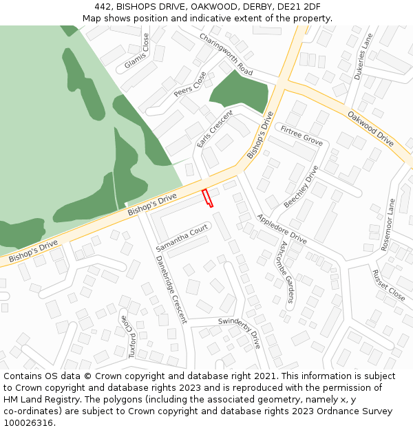 442, BISHOPS DRIVE, OAKWOOD, DERBY, DE21 2DF: Location map and indicative extent of plot