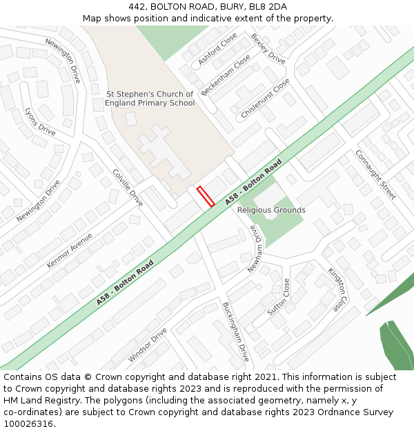 442, BOLTON ROAD, BURY, BL8 2DA: Location map and indicative extent of plot