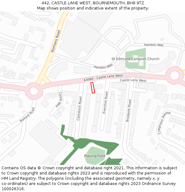 442, CASTLE LANE WEST, BOURNEMOUTH, BH8 9TZ: Location map and indicative extent of plot