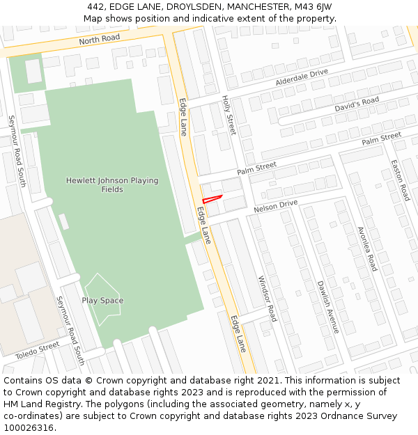 442, EDGE LANE, DROYLSDEN, MANCHESTER, M43 6JW: Location map and indicative extent of plot