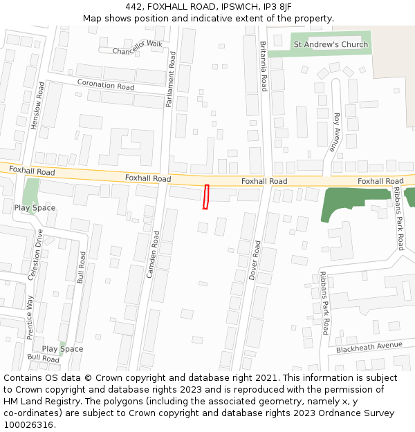 442, FOXHALL ROAD, IPSWICH, IP3 8JF: Location map and indicative extent of plot