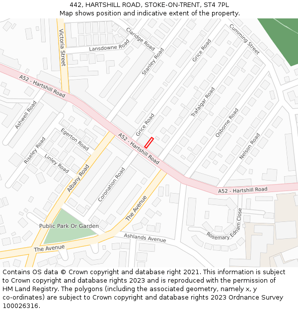 442, HARTSHILL ROAD, STOKE-ON-TRENT, ST4 7PL: Location map and indicative extent of plot