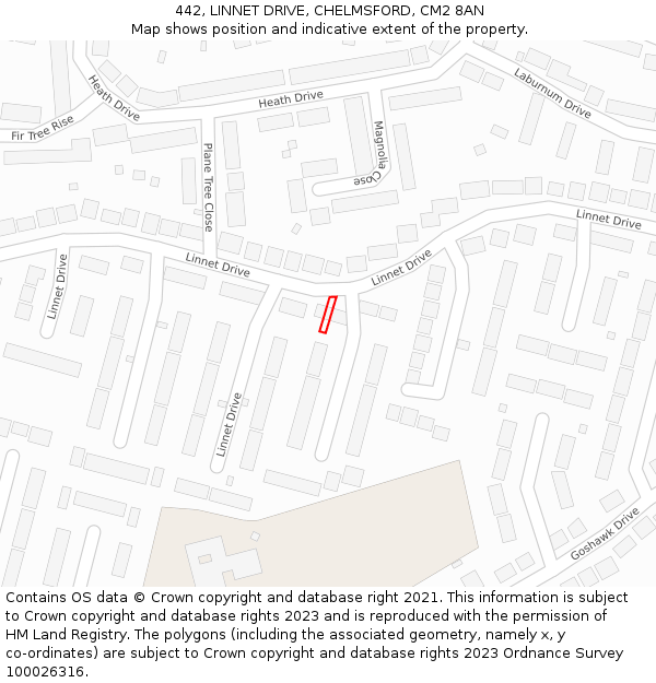 442, LINNET DRIVE, CHELMSFORD, CM2 8AN: Location map and indicative extent of plot