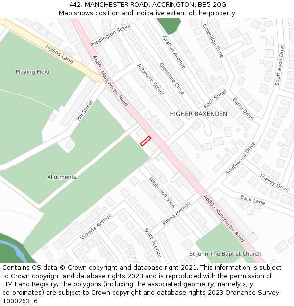 442, MANCHESTER ROAD, ACCRINGTON, BB5 2QG: Location map and indicative extent of plot