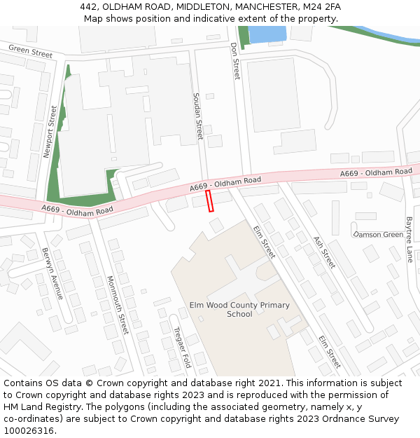442, OLDHAM ROAD, MIDDLETON, MANCHESTER, M24 2FA: Location map and indicative extent of plot