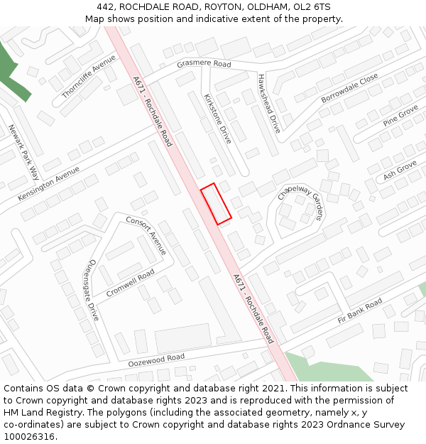 442, ROCHDALE ROAD, ROYTON, OLDHAM, OL2 6TS: Location map and indicative extent of plot