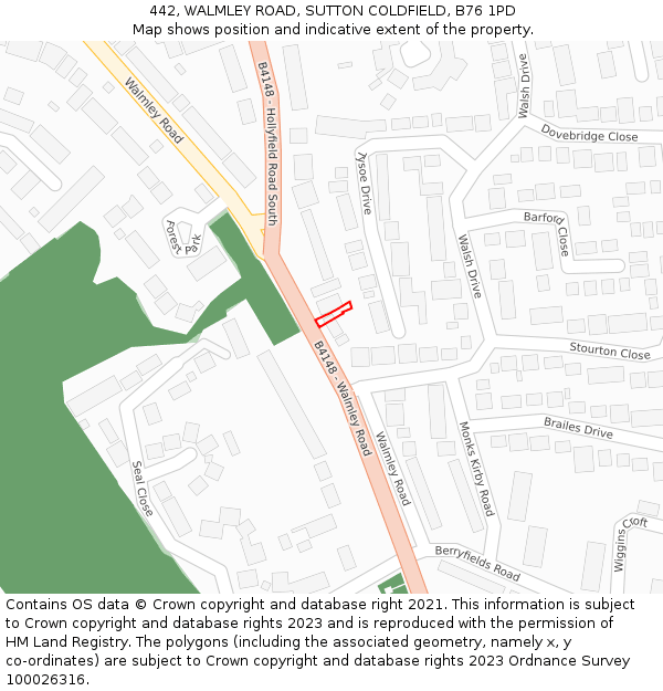 442, WALMLEY ROAD, SUTTON COLDFIELD, B76 1PD: Location map and indicative extent of plot