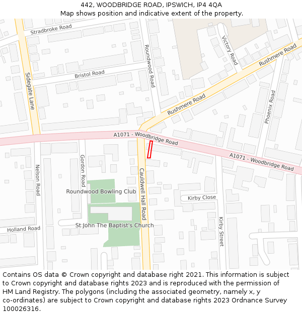 442, WOODBRIDGE ROAD, IPSWICH, IP4 4QA: Location map and indicative extent of plot