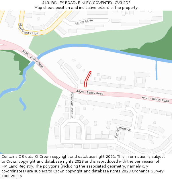 443, BINLEY ROAD, BINLEY, COVENTRY, CV3 2DF: Location map and indicative extent of plot
