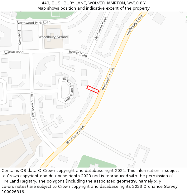 443, BUSHBURY LANE, WOLVERHAMPTON, WV10 8JY: Location map and indicative extent of plot
