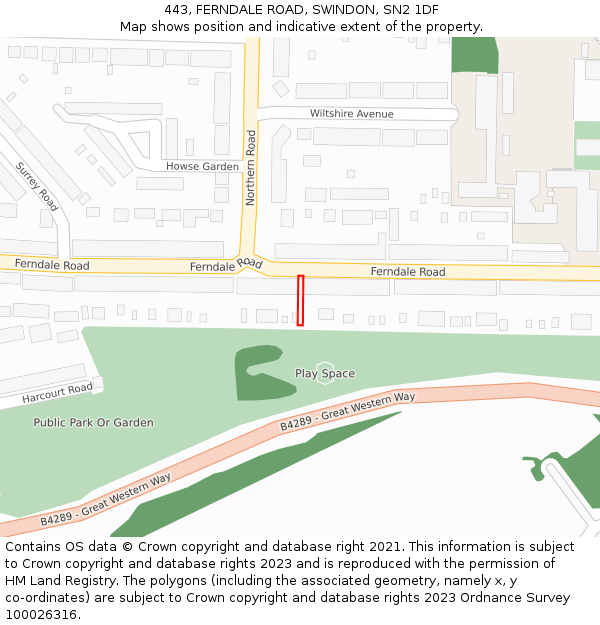 443, FERNDALE ROAD, SWINDON, SN2 1DF: Location map and indicative extent of plot