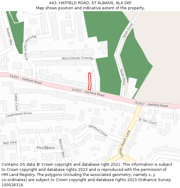 443, HATFIELD ROAD, ST ALBANS, AL4 0XP: Location map and indicative extent of plot