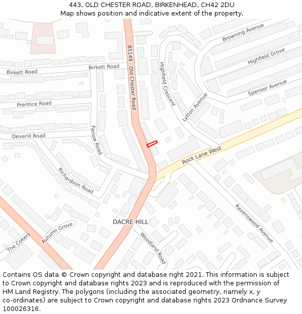 443, OLD CHESTER ROAD, BIRKENHEAD, CH42 2DU: Location map and indicative extent of plot