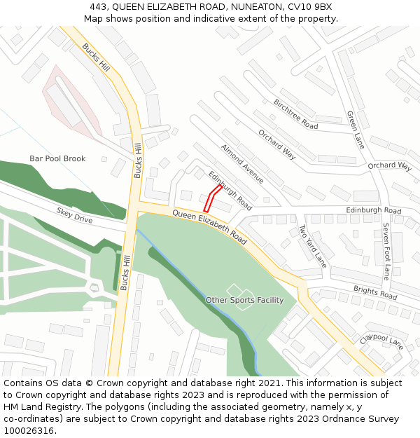 443, QUEEN ELIZABETH ROAD, NUNEATON, CV10 9BX: Location map and indicative extent of plot