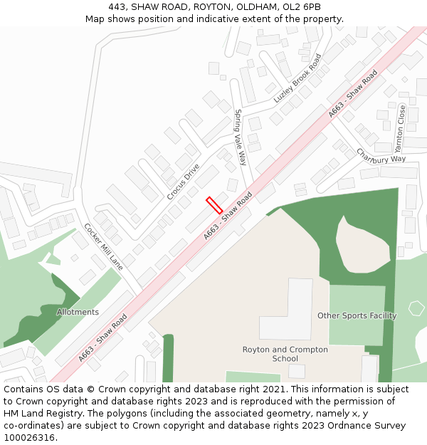 443, SHAW ROAD, ROYTON, OLDHAM, OL2 6PB: Location map and indicative extent of plot