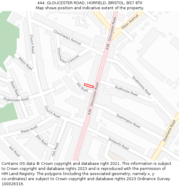 444, GLOUCESTER ROAD, HORFIELD, BRISTOL, BS7 8TX: Location map and indicative extent of plot