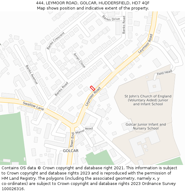 444, LEYMOOR ROAD, GOLCAR, HUDDERSFIELD, HD7 4QF: Location map and indicative extent of plot