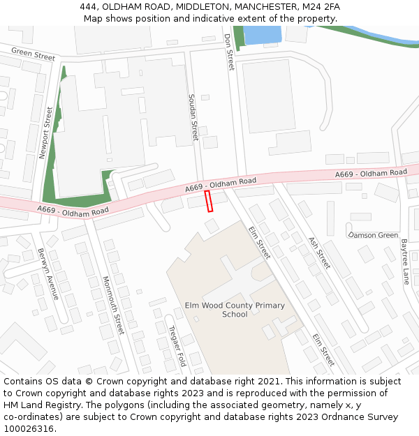 444, OLDHAM ROAD, MIDDLETON, MANCHESTER, M24 2FA: Location map and indicative extent of plot